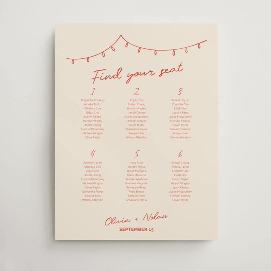 "Party On!" - Custom Seating Charts in Sangria Spark by Zove Ahhh - Front