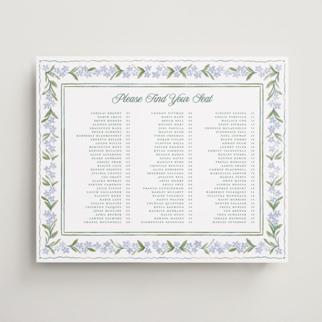 "Vintage Sketched" - Custom Seating Charts in Wisteria by Jenna Holcomb - Front