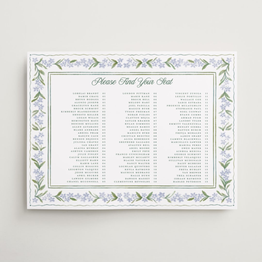 "Vintage Sketched" - Custom Seating Charts in Wisteria by Jenna Holcomb - Front