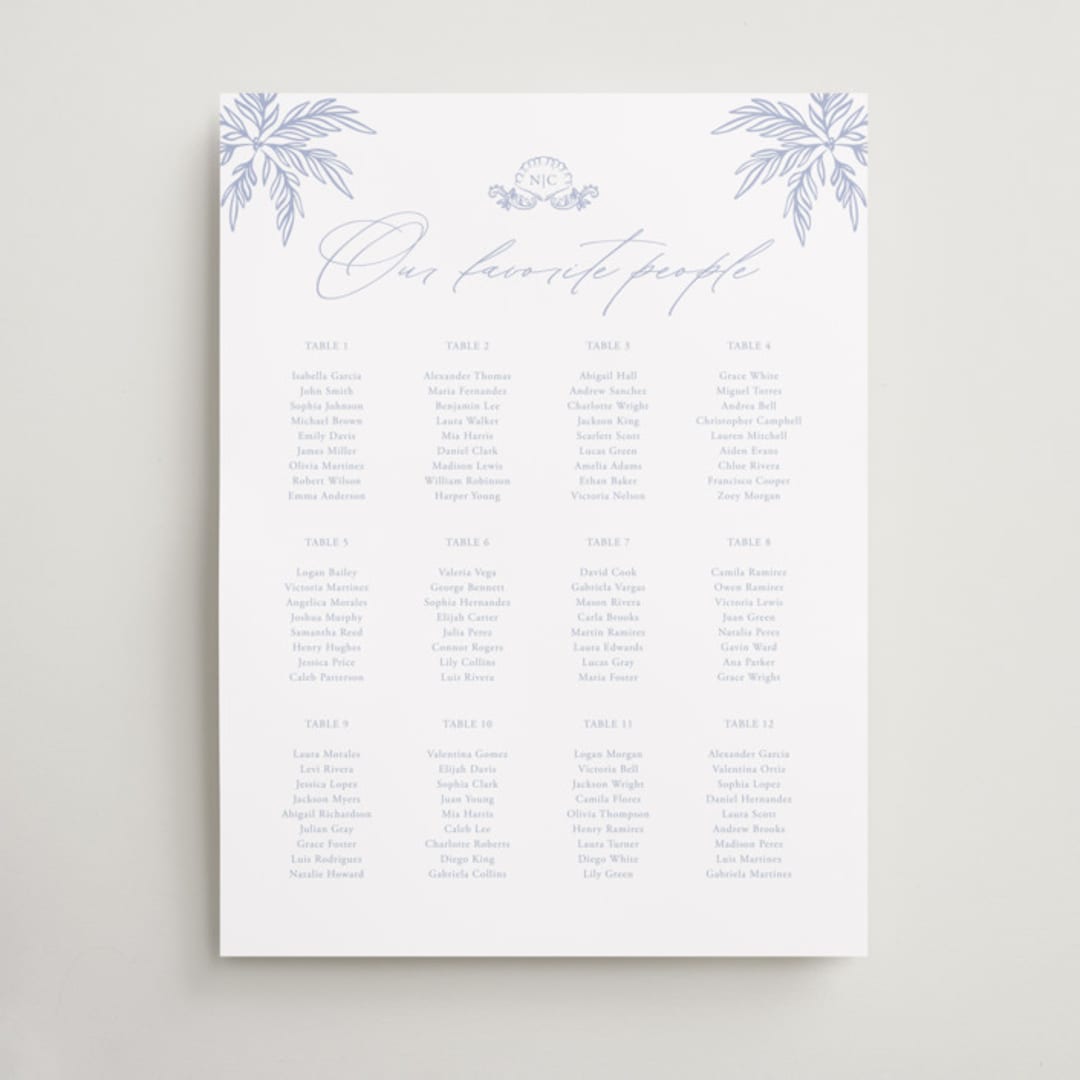 "Ocean Dreams" - Custom Seating Charts in Pale Cerulean by Sabrin Deirani - Front
