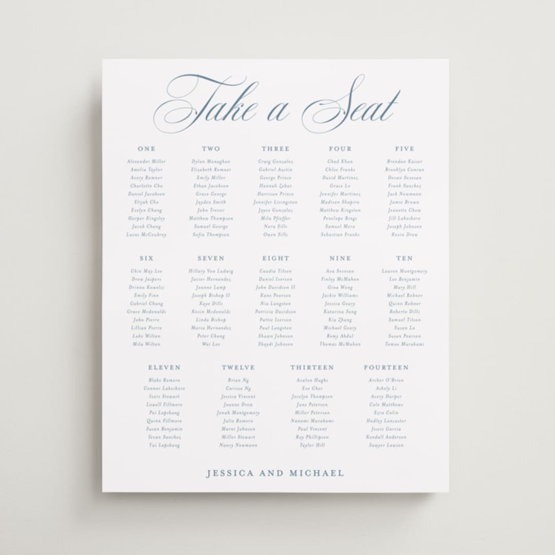 "Empire" - Custom Seating Charts in Dusty Blue by Jennifer Postorino - Front