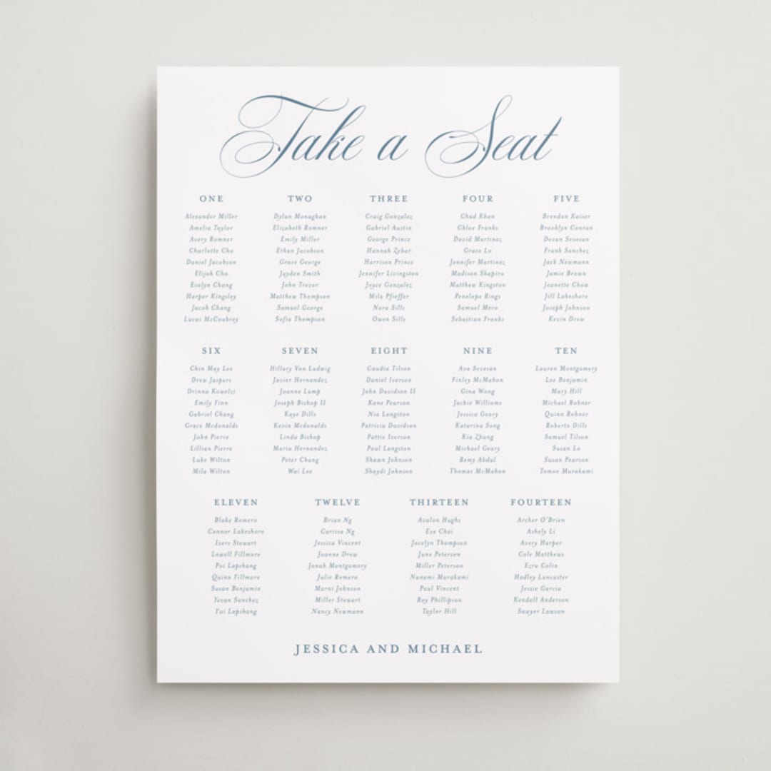 "Empire" - Custom Seating Charts in Dusty Blue by Jennifer Postorino - Front