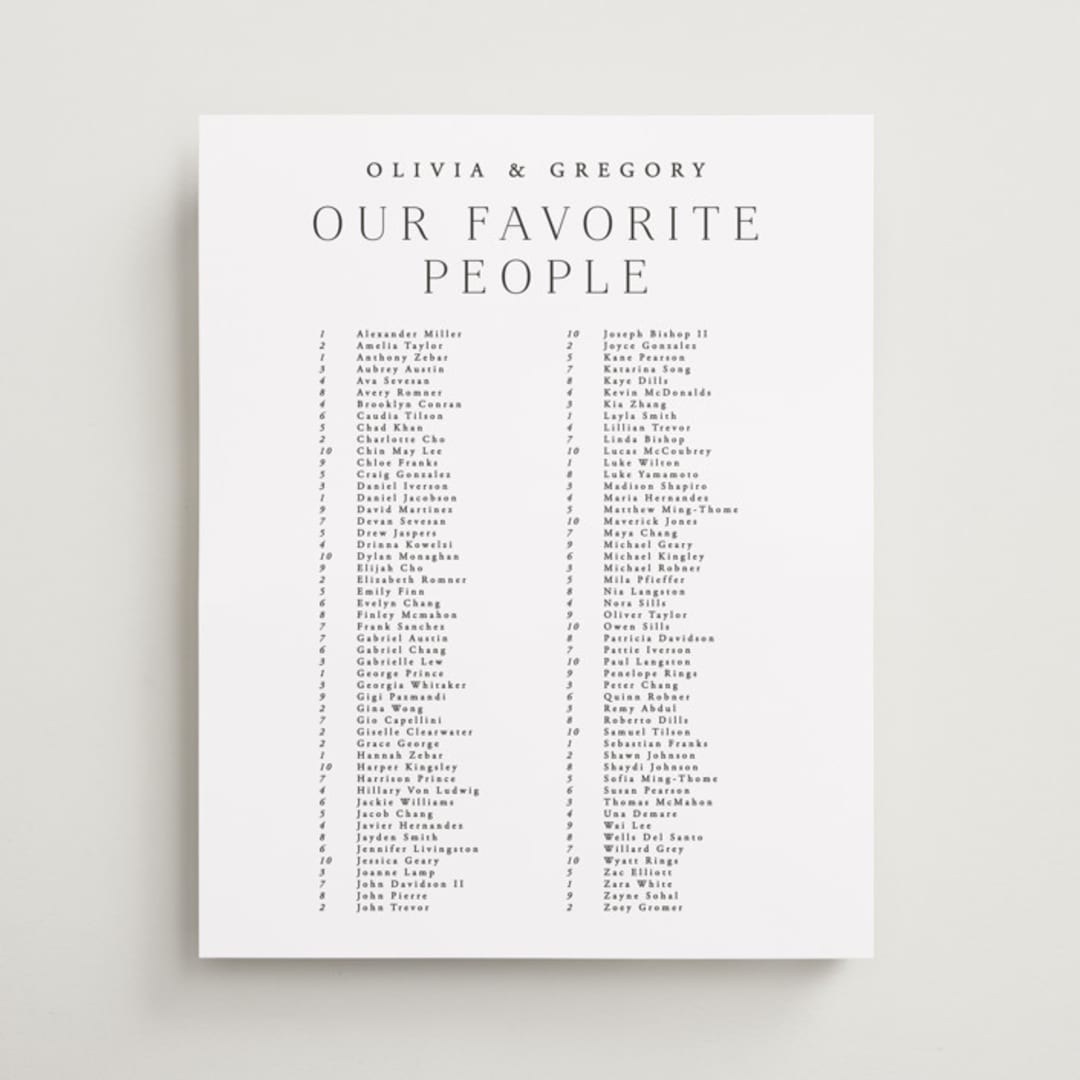 "Classy Type" - Custom Seating Charts in Lily by Hooray Creative - Front