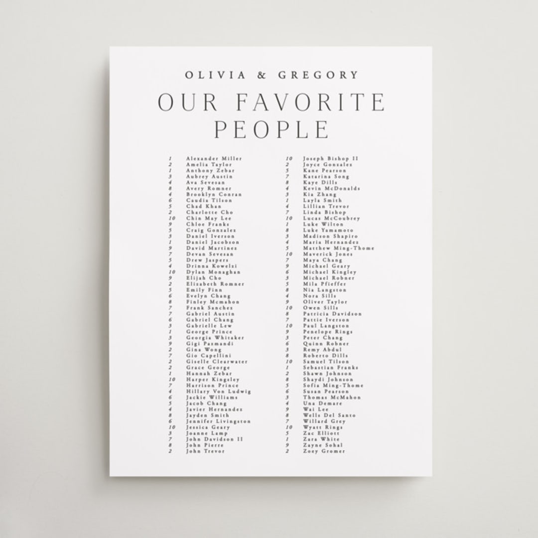 "Classy Type" - Custom Seating Charts in Lily by Hooray Creative - Front