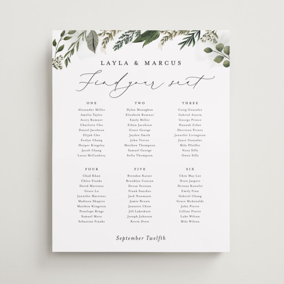 "Classic Love" - Custom Seating Charts in Vanilla by Susan Moyal - Front