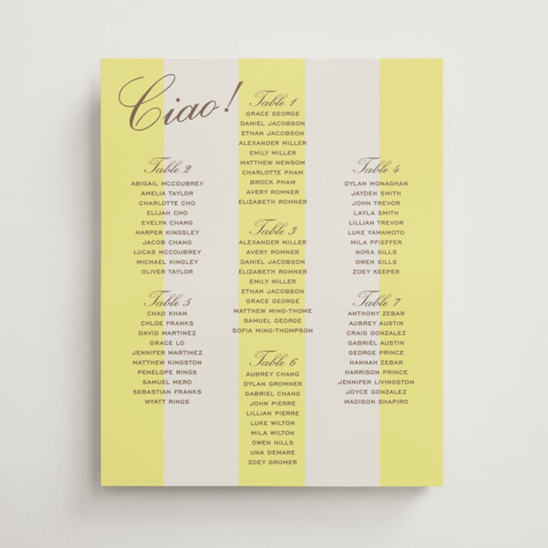 "Campania" - Custom Seating Charts in Limone by Megan Davis - Front