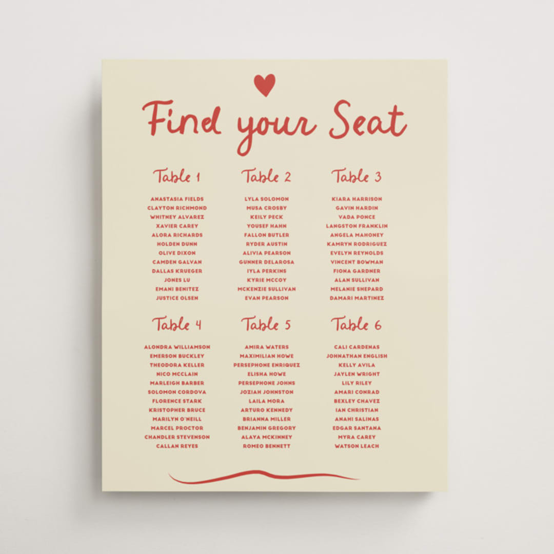 "Big Heart Wedding" - Custom Seating Charts in Cherry by Ani Somi - Front