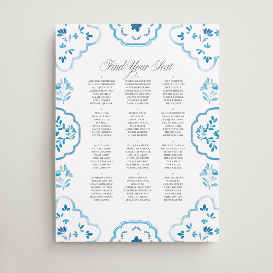 "Almafi" - Custom Seating Charts in Cerulean by Itsy Belle Studio - Front