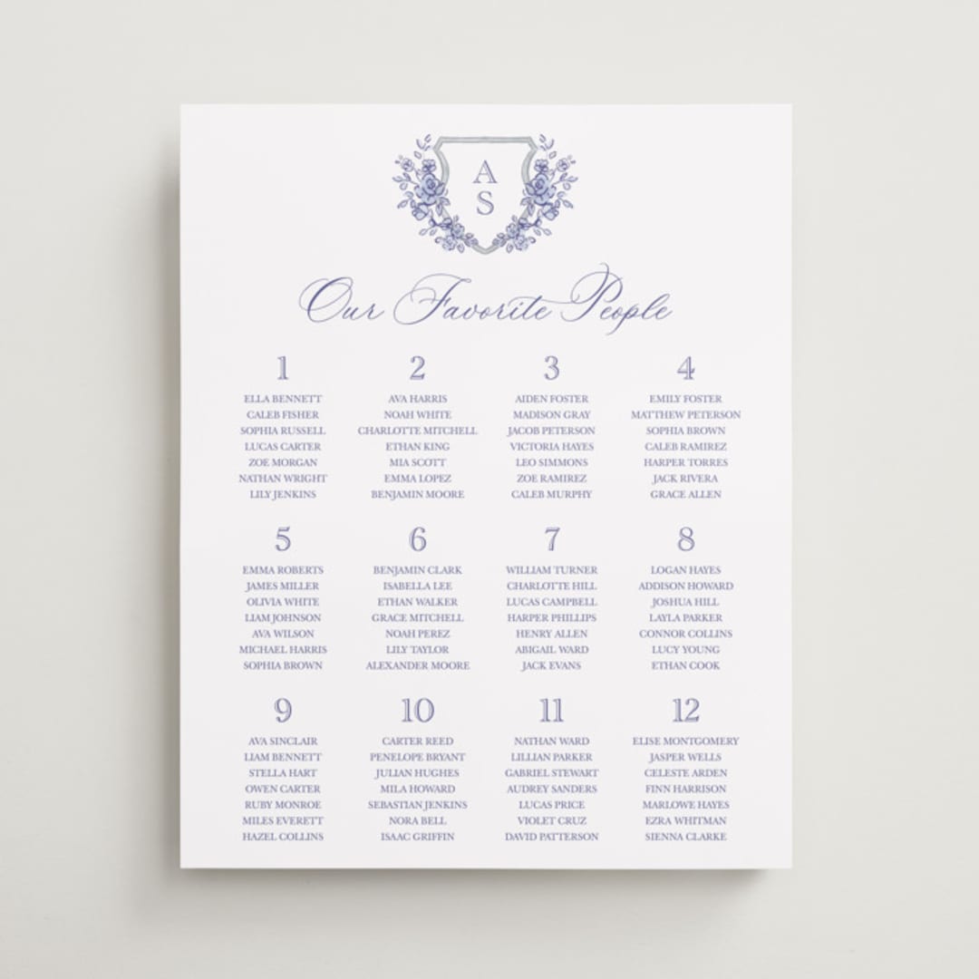 "watercolor flowers crest" - Custom Seating Charts in Dusty Blue by Cass Loh - Front