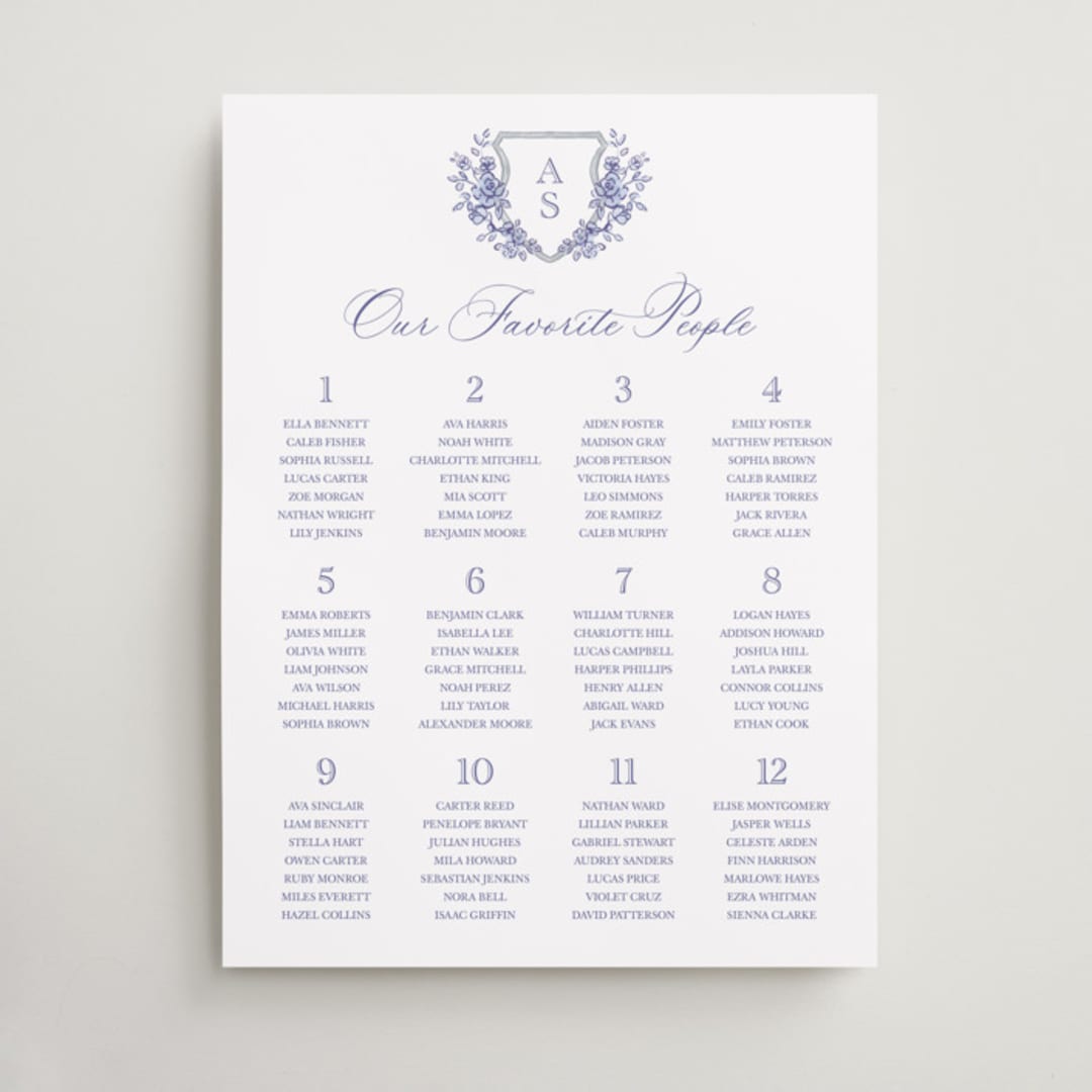 "watercolor flowers crest" - Custom Seating Charts in Dusty Blue by Cass Loh - Front