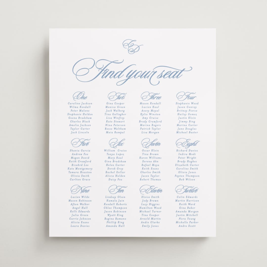 "Aristocratic" - Custom Seating Charts in Sky by Creo Study - Front