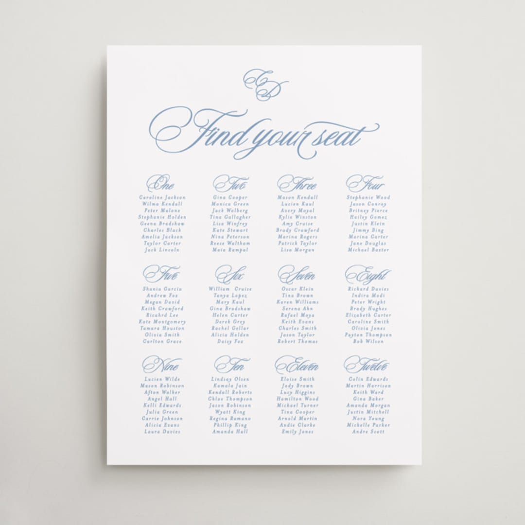 "Aristocratic" - Custom Seating Charts in Sky by Creo Study - Front