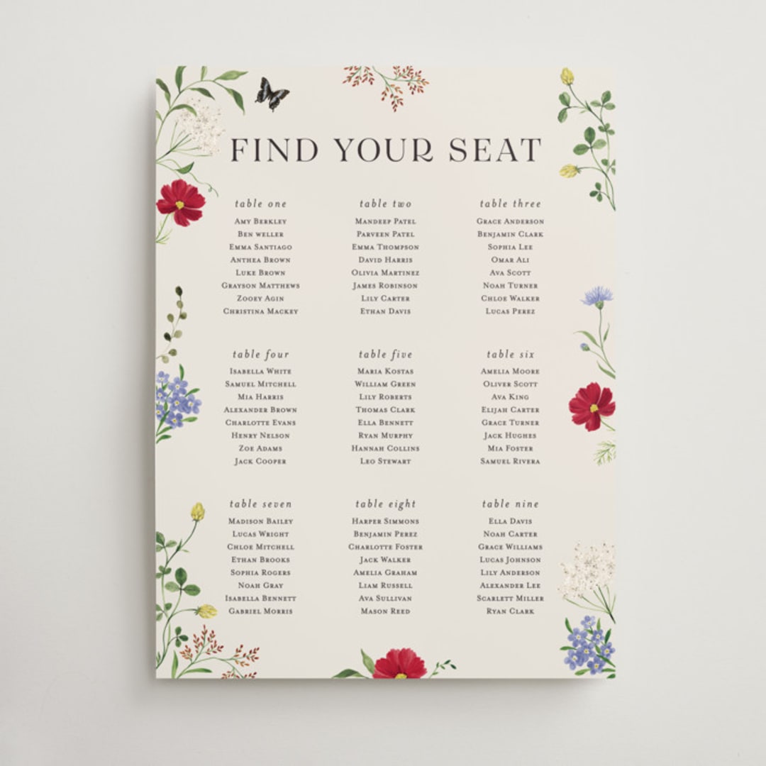 "Wild meadow" - Custom Seating Charts in Elder Flower by Sarah Knight - Front