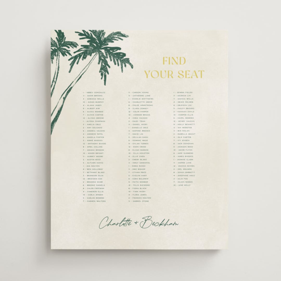 "Coastal Drift" - Custom Seating Charts in Caribbean Citrus by Pixel and Hank - Front