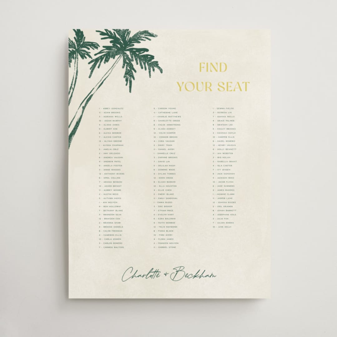 "Coastal Drift" - Custom Seating Charts in Caribbean Citrus by Pixel and Hank - Front