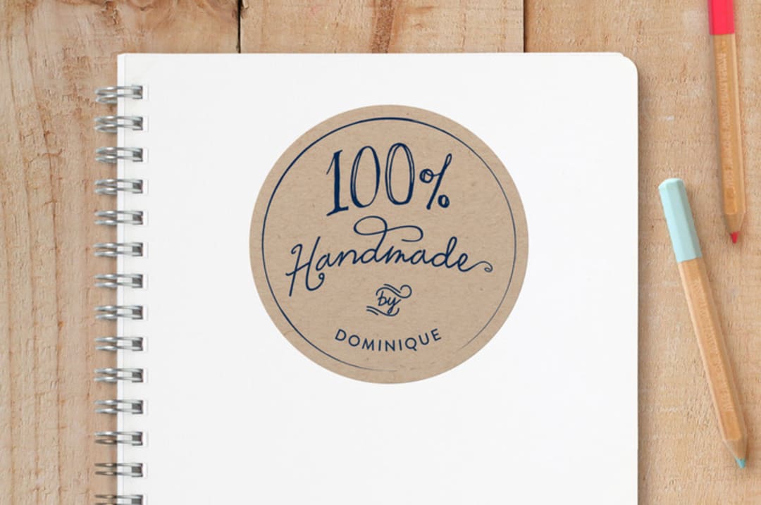 "100% Handmade" - Custom Stickers in Kraft by Jennifer Thomke - Front
