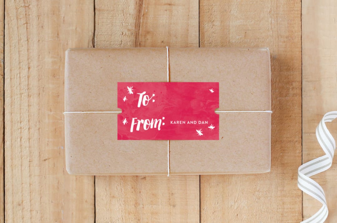 "Jolly Texture Gift Tag" - Custom Stickers in Fuchsia by Shari Margolin - Front