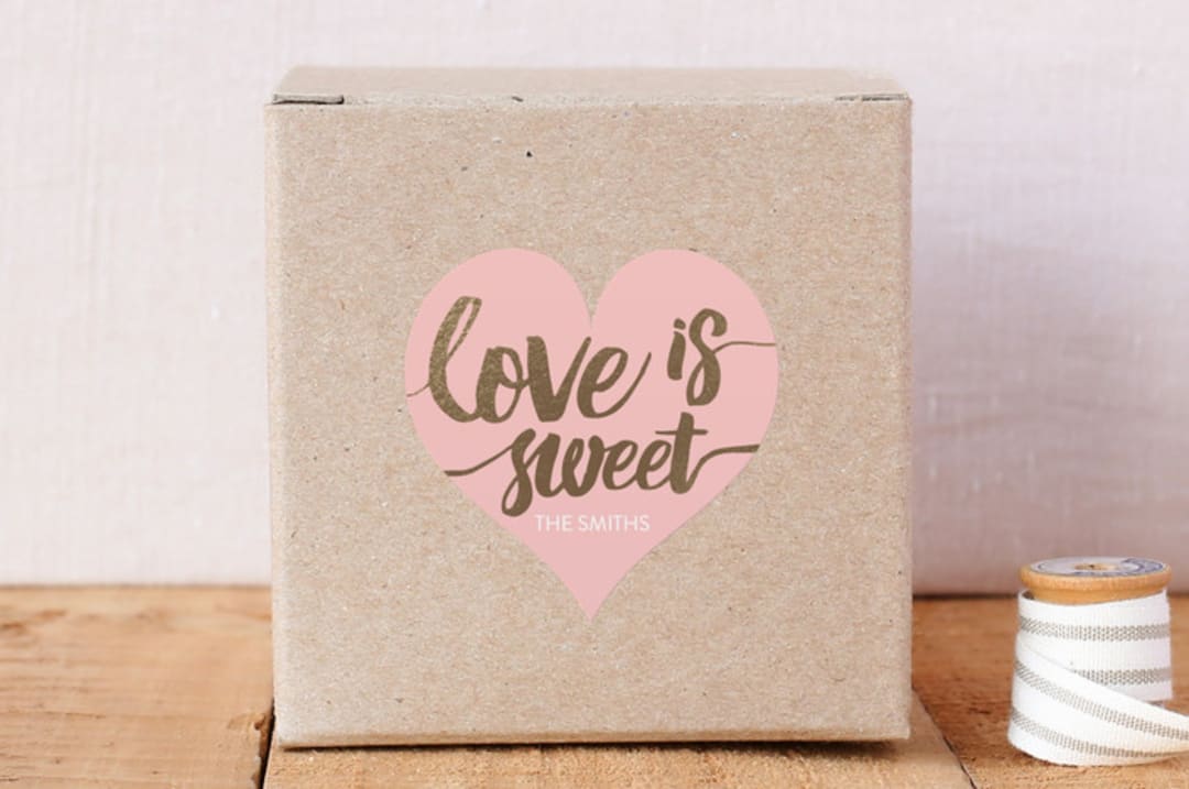 "Love Is Sweet" - Custom Stickers in Blush by Saltwater Designs - Front