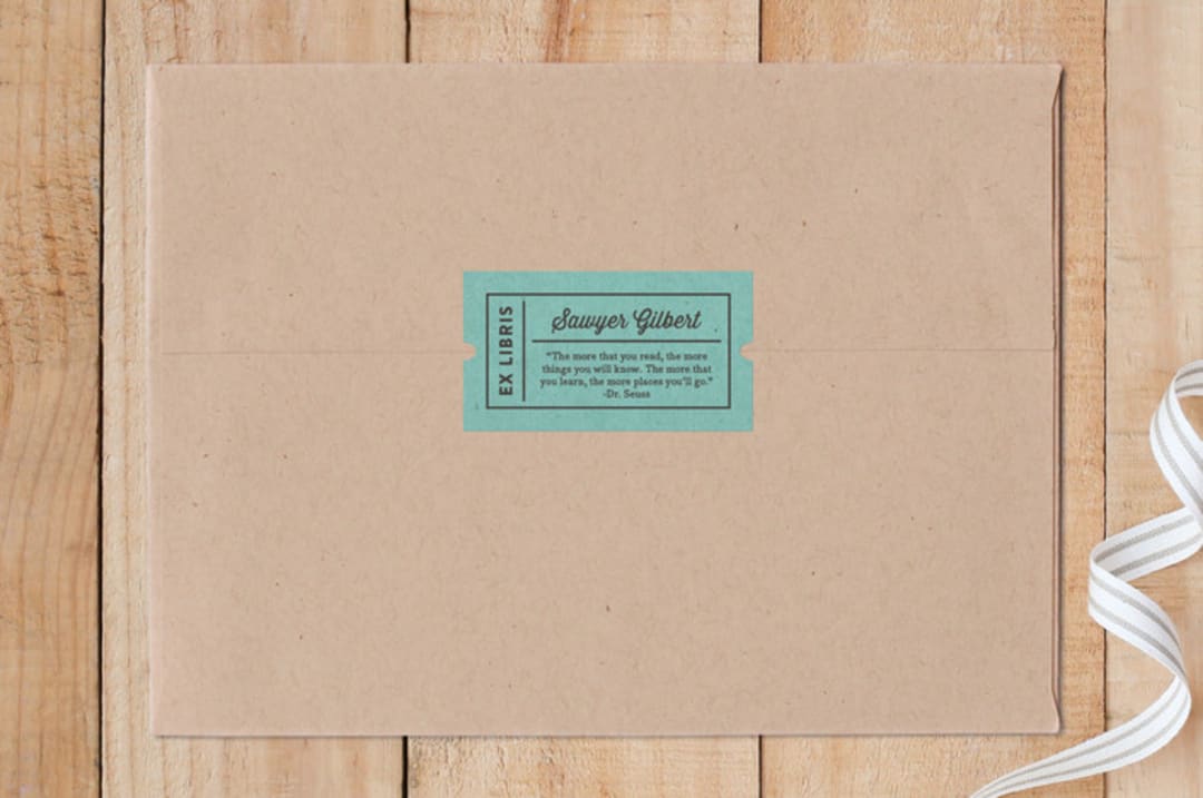 "Quotable Bookplate" - Custom Stickers in Turquoise by Olivia Raufman - Front