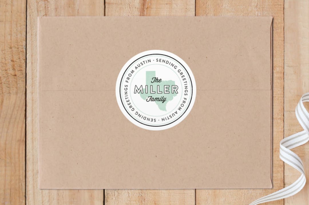 "Stately Greetings" - Custom Stickers in Seafoam by Melissa Egan of Pistols - Front