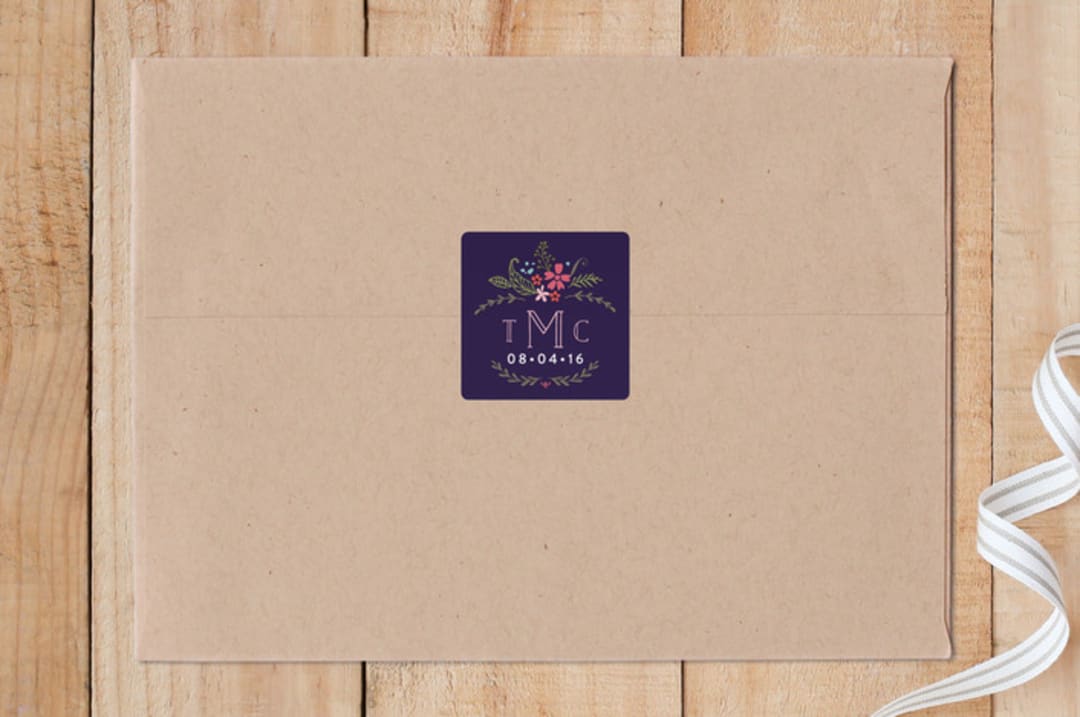 "Floral Monogram" - Custom Stickers in Navy by Dea and Bean - Front