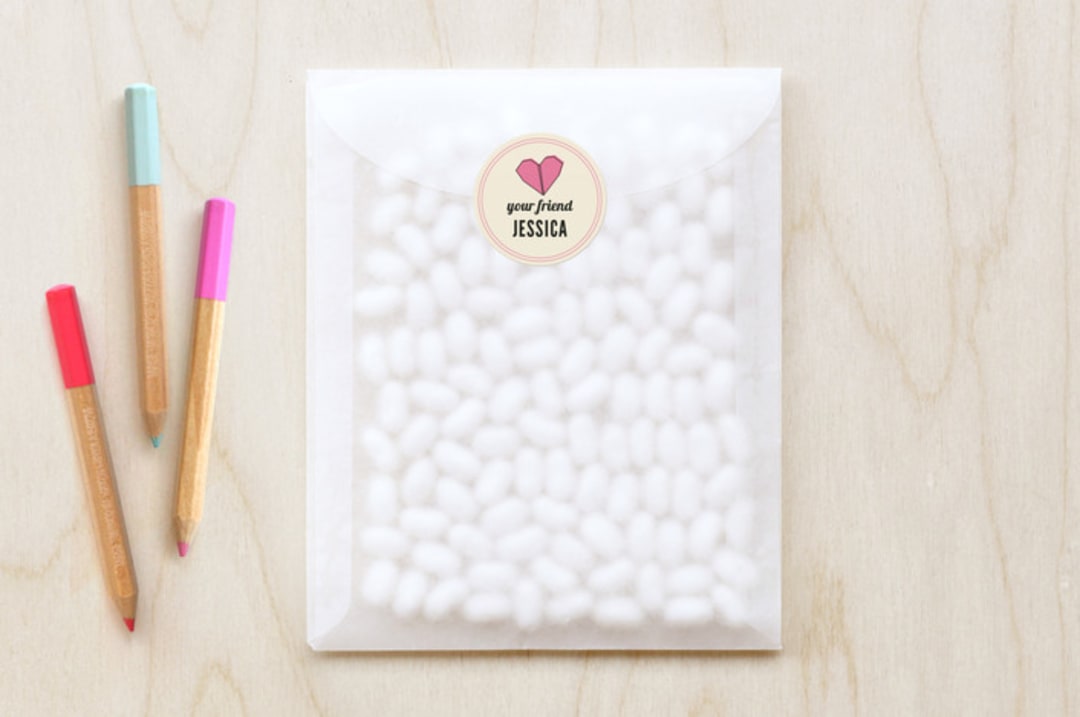 "Heartfold Greetings" - Custom Stickers in Fuschia by Paper Rose - Front