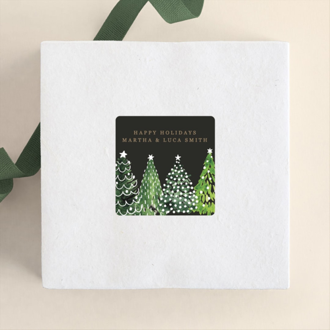"Decorated Christmas trees" - Custom Stickers in Snow by Rosana Laiz Blursbyai - Front