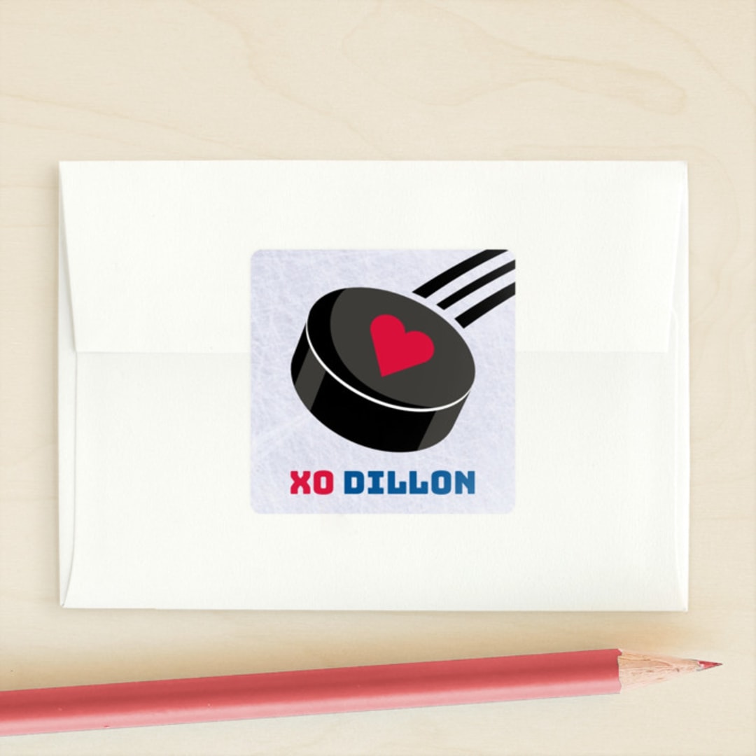 "Hockey Valentine" - Custom Stickers in Berry by Athena St Jacques - Front