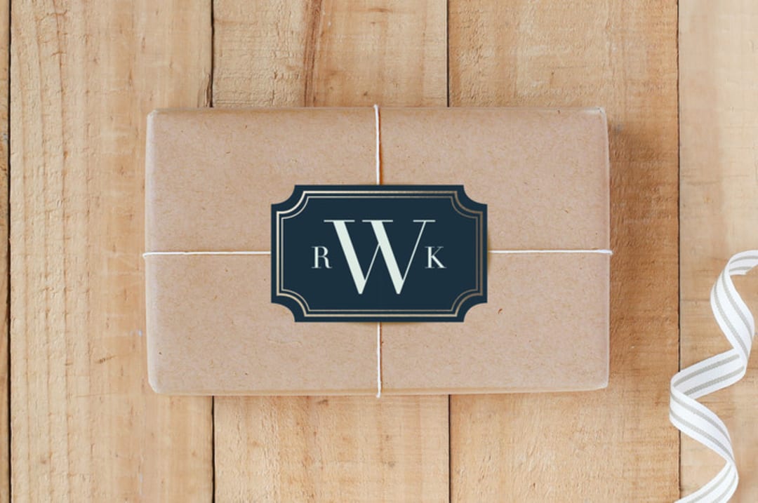"Framed Monogram" - Custom Stickers in Navy by Shirley Lin Schneider - Front