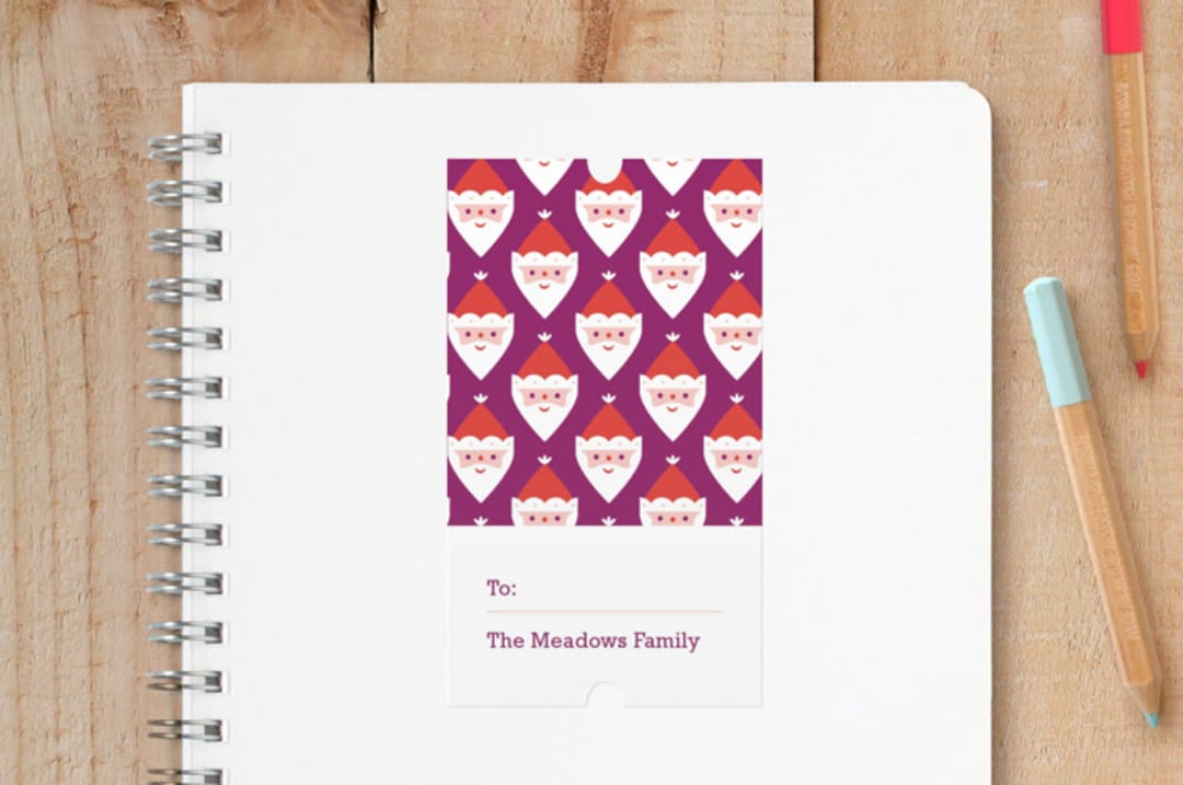 "Little Santas" - Custom Stickers in Plum by Bob Daly - Front