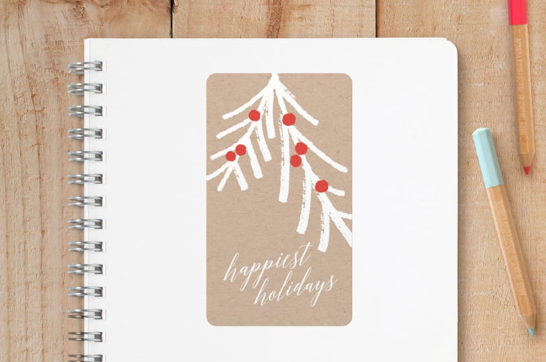 "Rustic Pine Branch" - Custom Stickers in Kraft by Shirley Lin Schneider - Front
