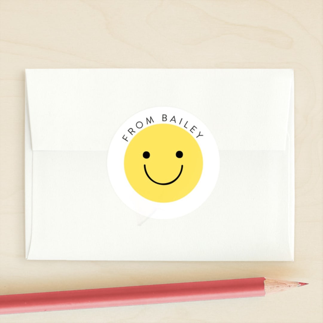 "Happy" - Custom Stickers in Butter by Angela Thompson - Front