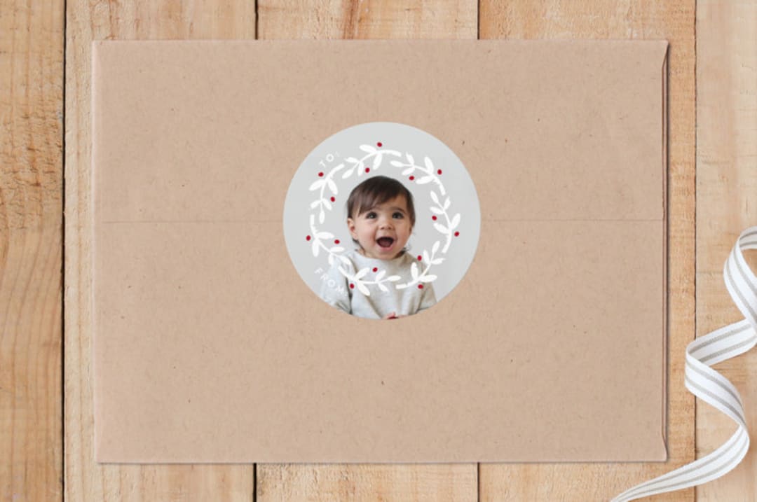 "A Baby Holiday" - Custom Stickers in Snow by Christina Novak - Front