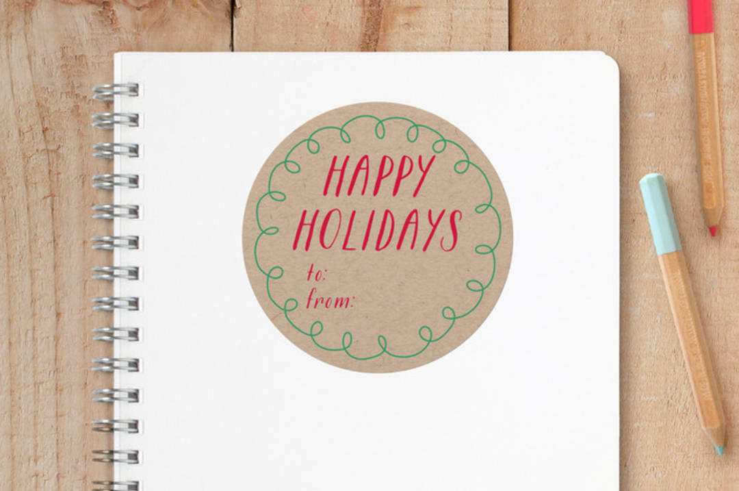 "Hand Drawn Holiday" - Custom Stickers in Kraft by Erin Niehenke - Front