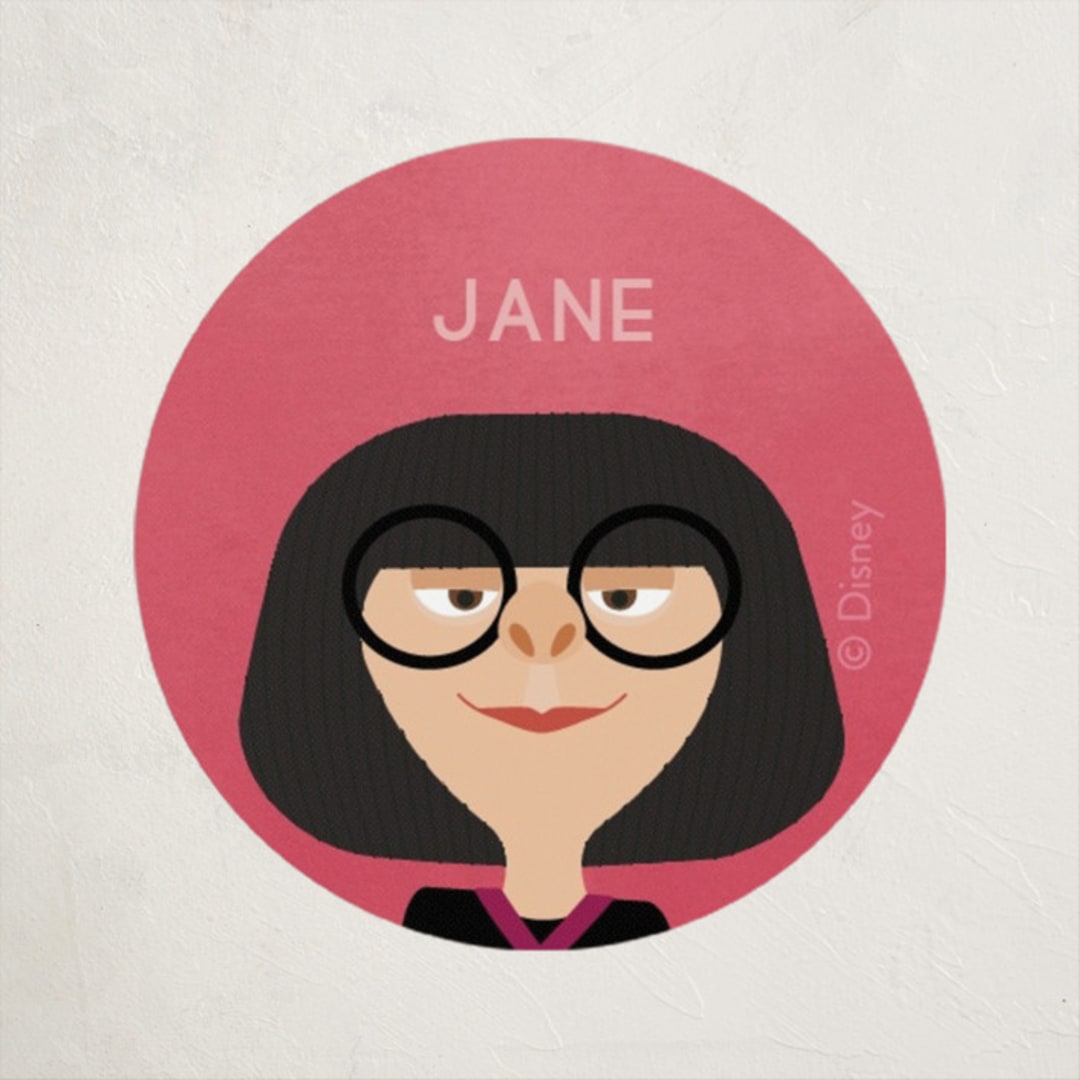 "Disney and Pixar's The Incredibles Edna Mode" - Custom Stickers in Raspberry by Shannon Kohn - Front