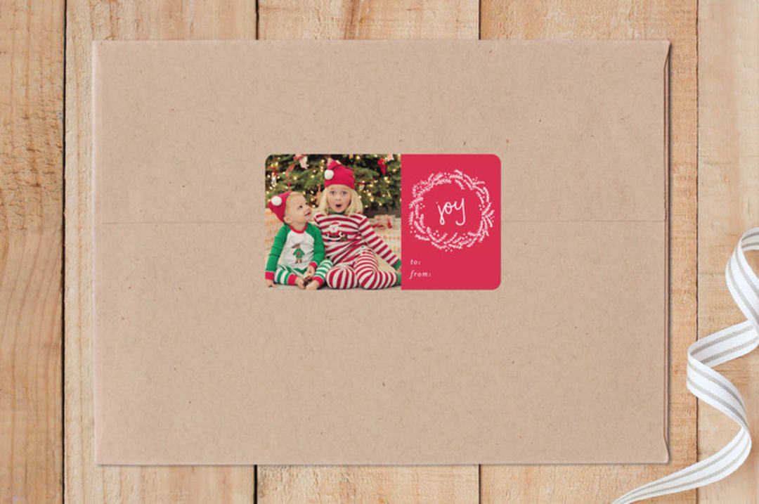 "Happiest of Holidays" - Custom Stickers in Berry by Chris Griffith - Front