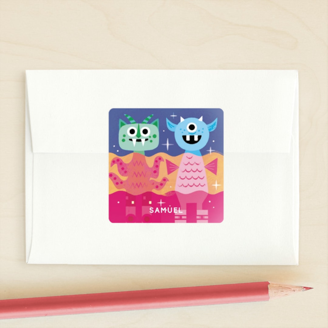 "Friends in Every Universe" - Custom Stickers in Aqua by Morgan Ramberg - Front