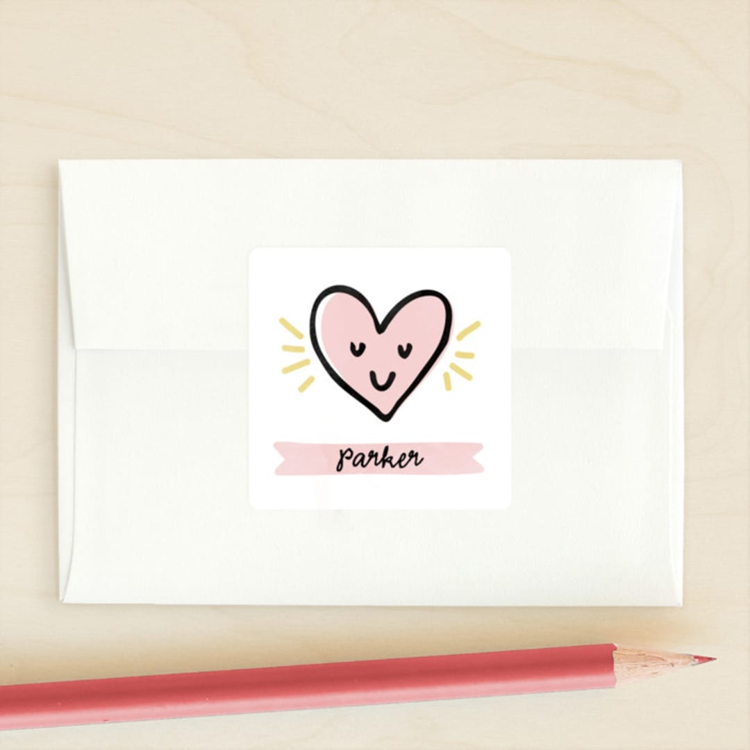 "Happy Heart Day" - Custom Stickers in Citrus by Melissa Egan of Pistols - Front