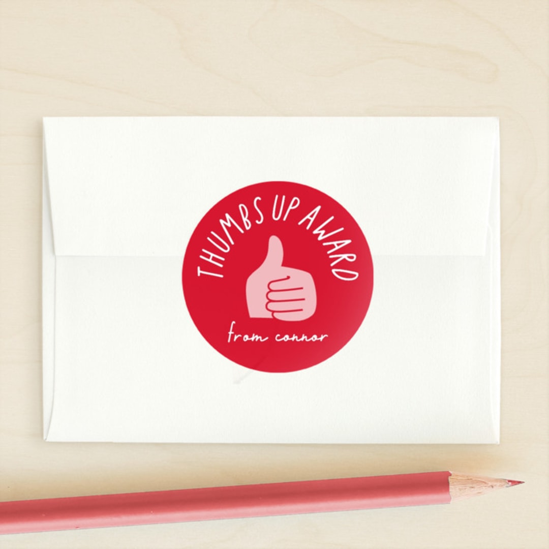 "thumbs up" - Custom Stickers in Cherry by Lori Wemple - Front