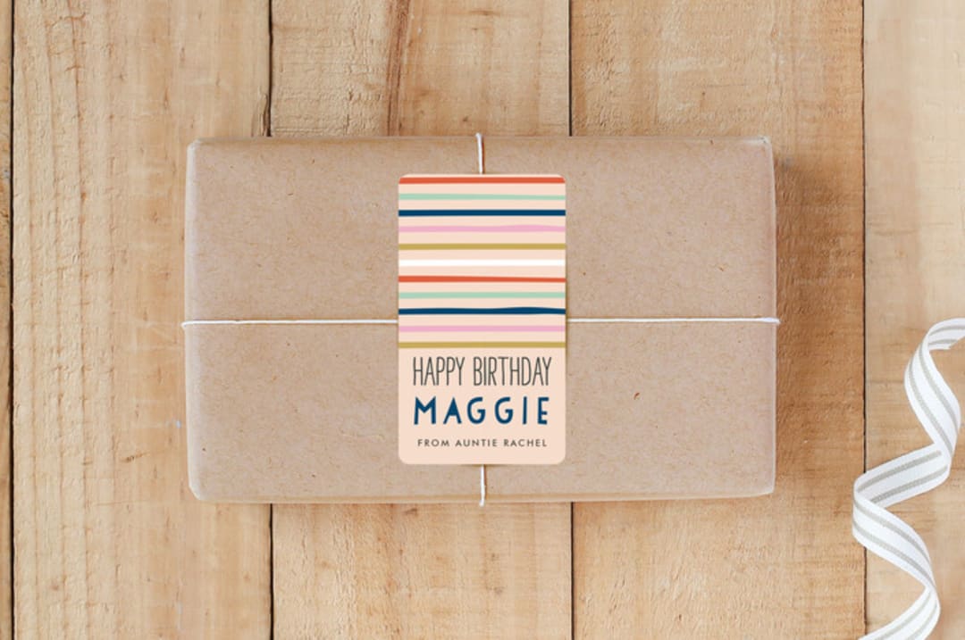 "Confetti Stripes" - Custom Stickers in Peach by Alethea and Ruth - Front