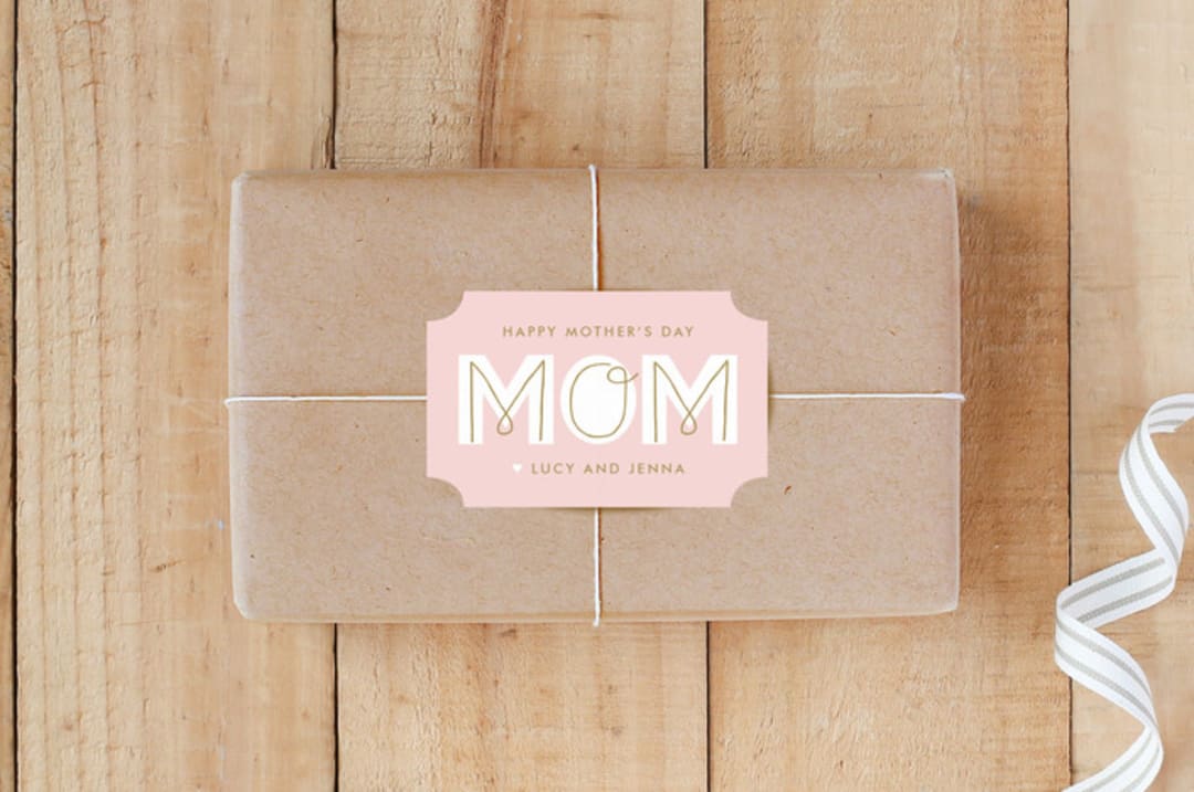 "MOM" - Custom Stickers in Cotton Candy by Lauren Chism - Front