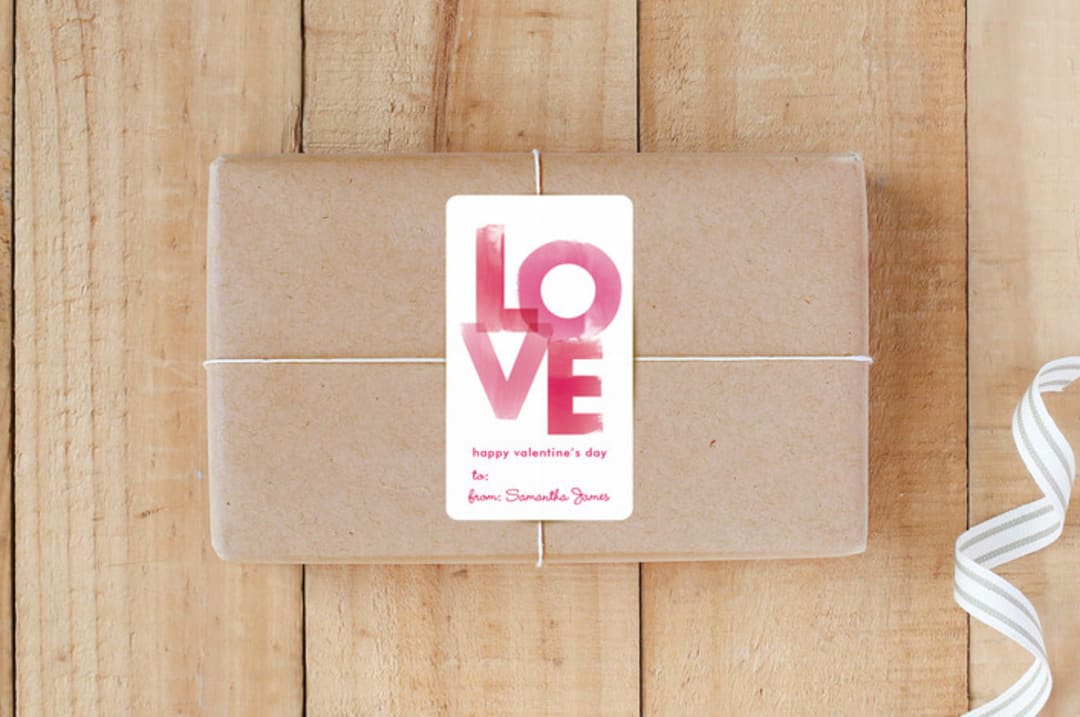 "Watercolor Love" - Custom Stickers in Raspberry by Robin Ott - Front