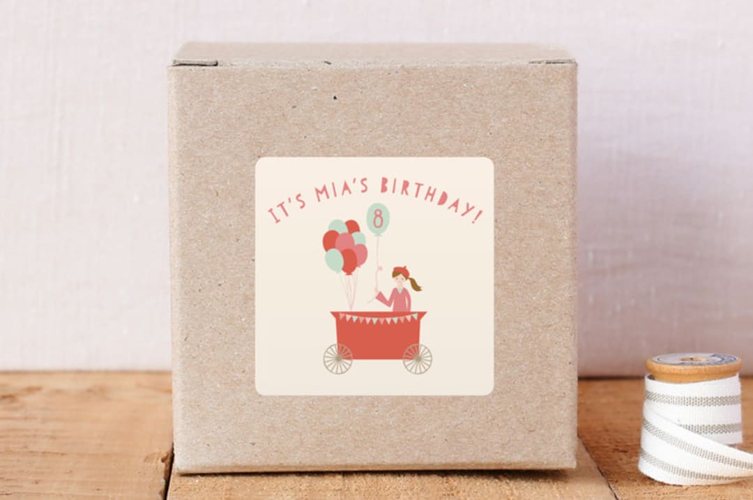 "Birthday Balloon Cart" - Custom Stickers in Peach by Angela Thompson - Front
