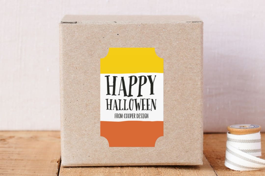 "Candy Corn Too" - Custom Stickers in Pumpkin by Erin Deegan - Front