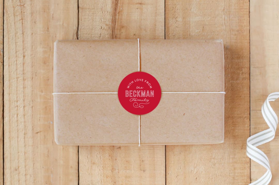 "Family Name" - Custom Stickers in Crimson by Jill Means - Front