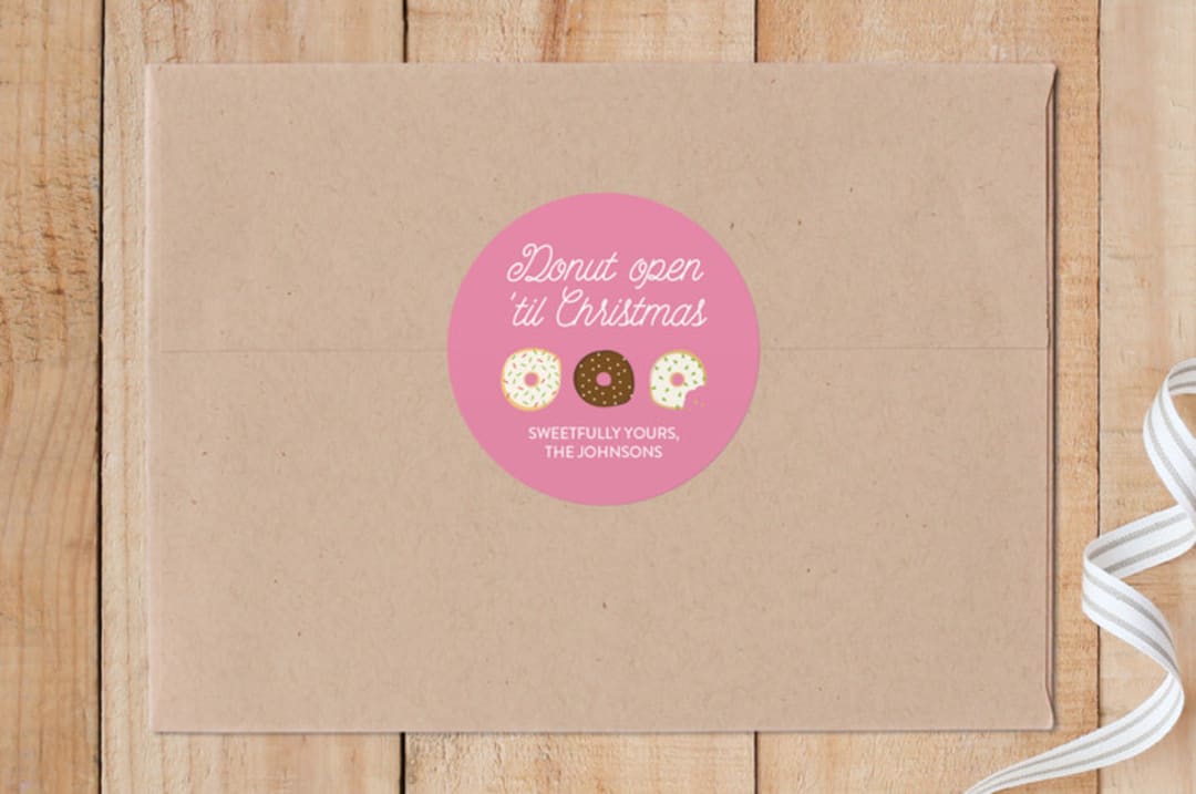 "Donut Open 'Til Christmas" - Custom Stickers in Strawberry Chocolate by Pauline Pellicer - Front