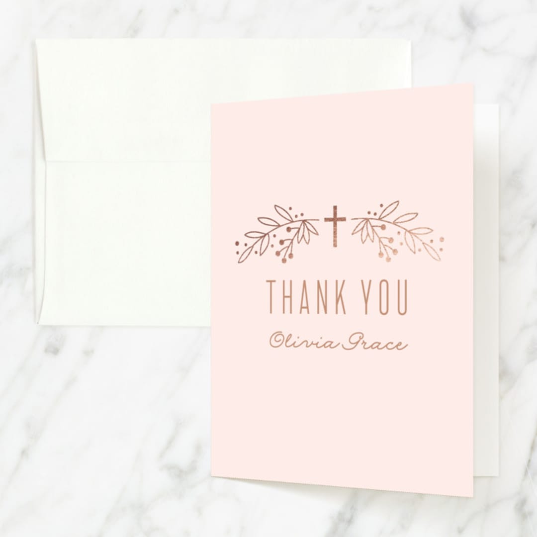 "Gilded cross" - Confirmation Thank You Cards in Blush by Annie Holmquist - Front