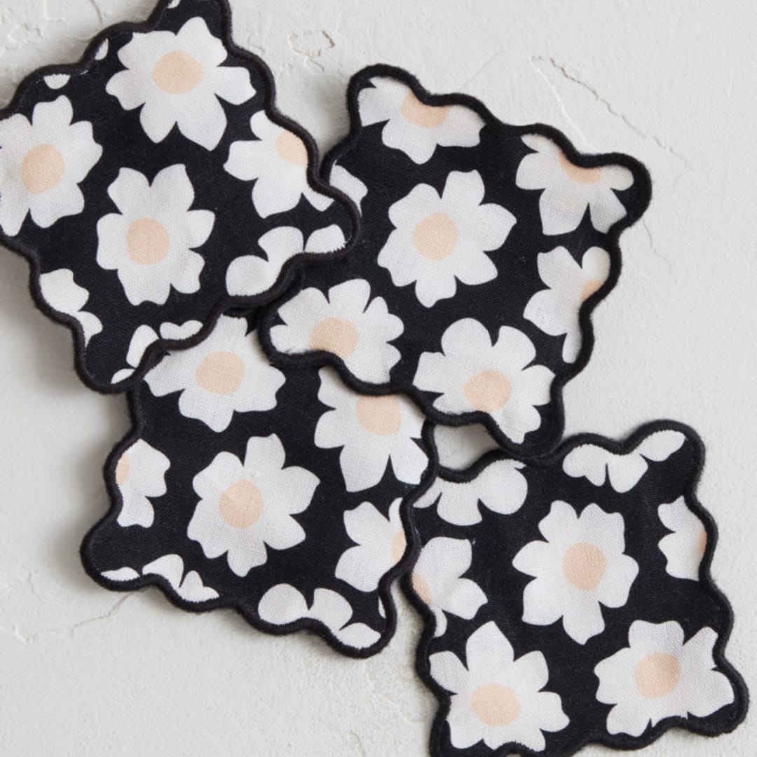 "Daisies" - Coasters in Midnight by Jennifer Holbrook - Coasters, Set of 4