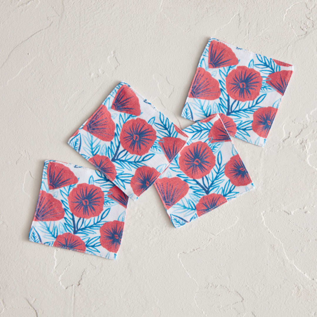 "Painted Poppies" - Coasters in Poppy by Katharine Watson - Coasters, Set of 4