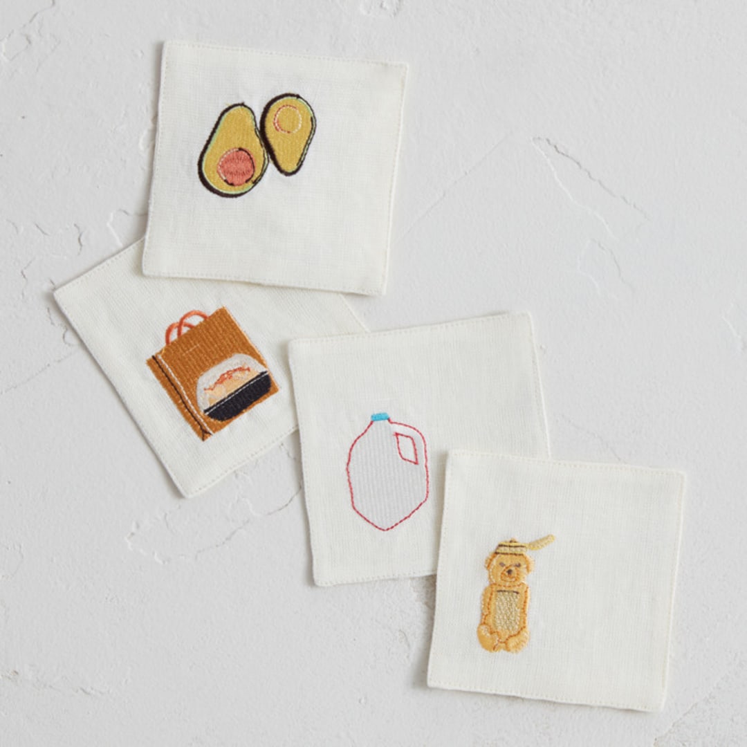 "Food" - Coasters in Linen by Elliot Stokes - Coasters, Set of 4